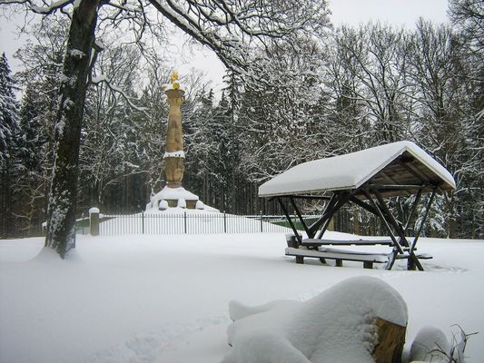 Das Denkmal Kandelaber im Winter, Landgemeinde Georgenthal / OT Altenbergen (Talsperrenregion)